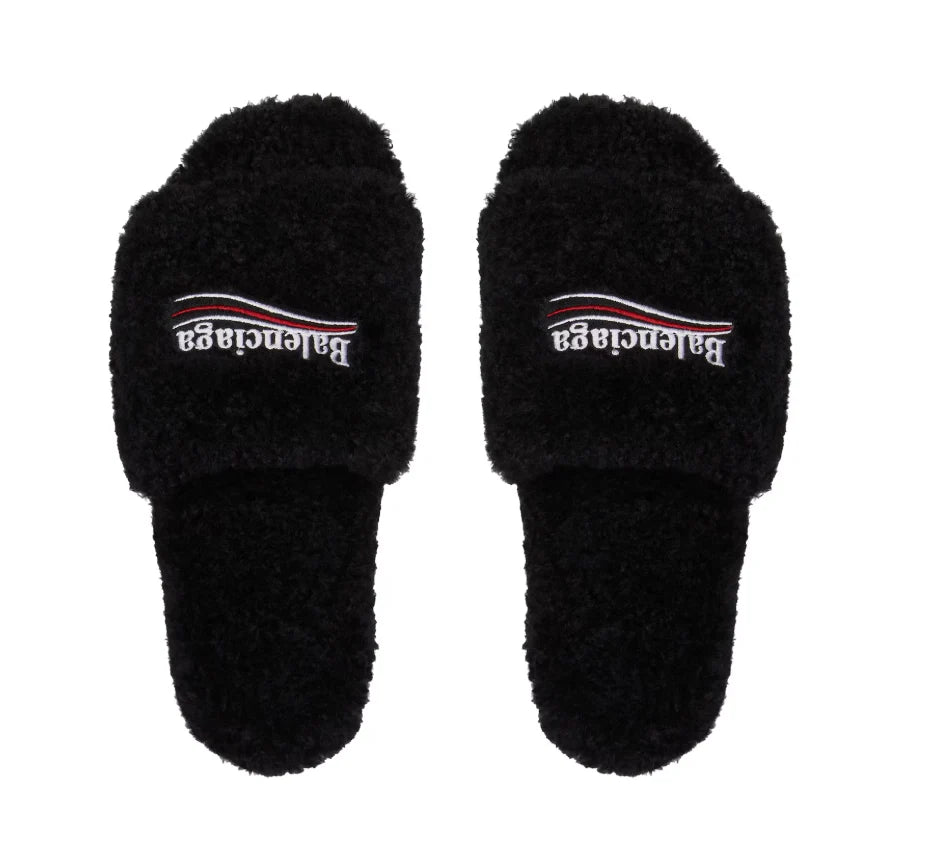 Faux Fur Slip-On Slides – Cozy Comfort Flat Sandals