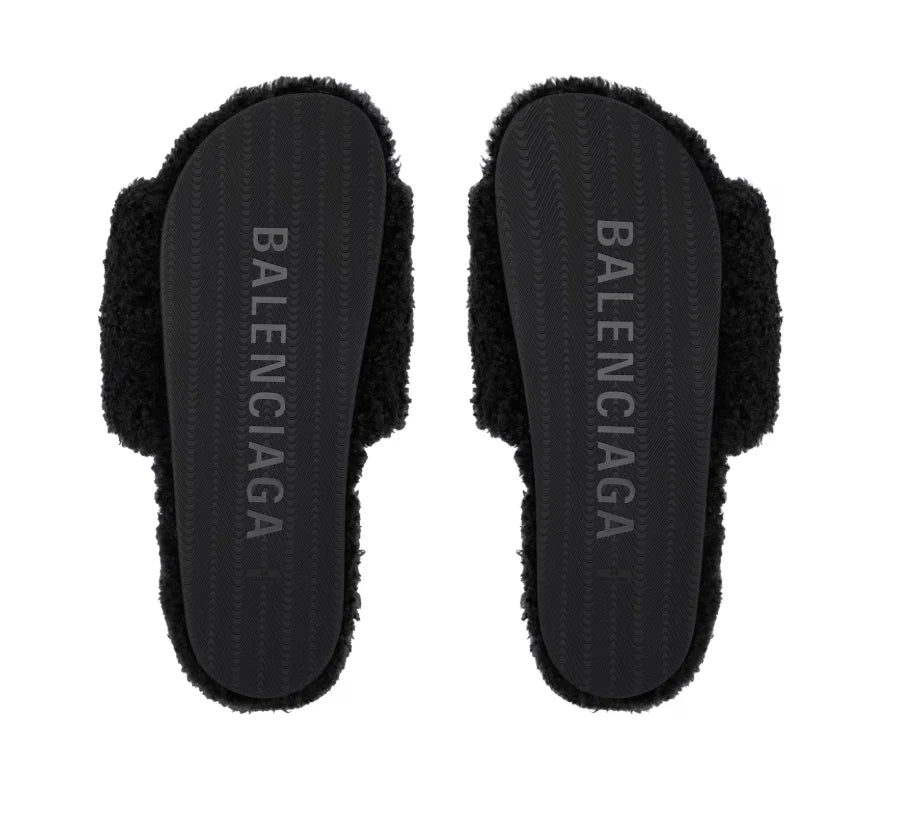 Faux Fur Slip-On Slides – Cozy Comfort Flat Sandals
